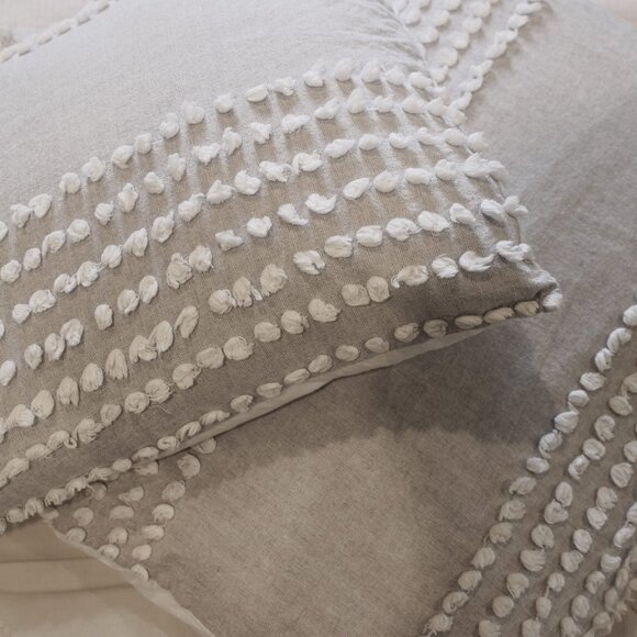 Comforter and 2 Shams. The pure Collection By Indigo Gray White Pom Pom Texture - Picture 2 of 6